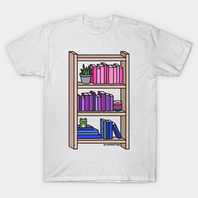 Bisexual Pride Bookcase T-Shirt by scrambledpegs